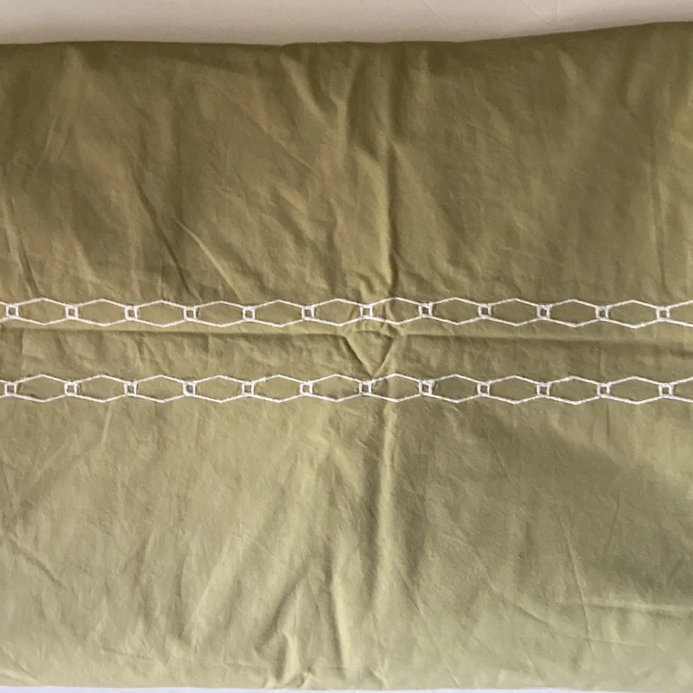 West Elm Sage Green Cotton Duvet Cover Embroidered Details Full/Queen